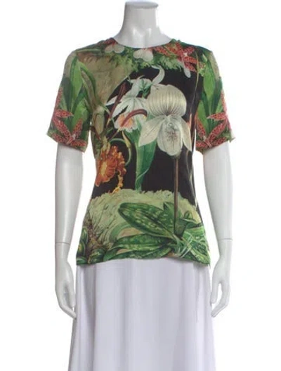 Pre-owned Adam Lippes Silk Floral Print Top In Green