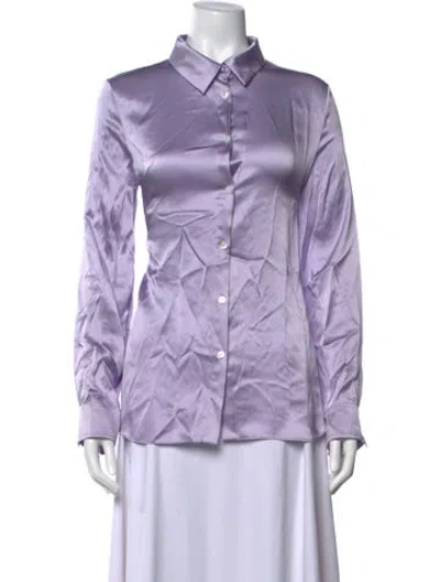 Pre-owned Adam Lippes Silk Long Sleeve Button-up Top In Purple