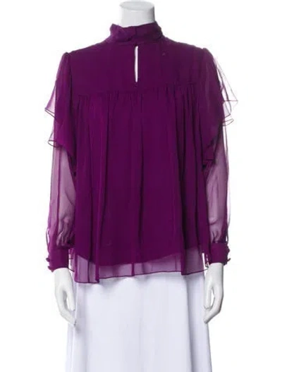 Pre-owned Adam Lippes Silk Mock Neck Blouse In Purple