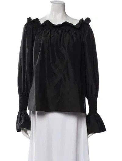 Pre-owned Adam Lippes Silk Off-the-shoulder Blouse In Black
