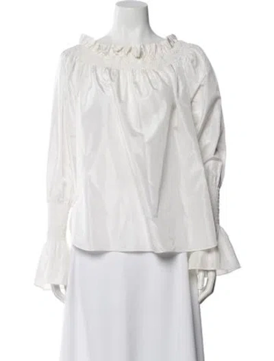 Pre-owned Adam Lippes Silk Off-the-shoulder Blouse In White