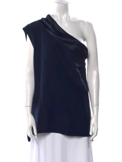 Pre-owned Adam Lippes Silk One-shoulder Blouse In Blue
