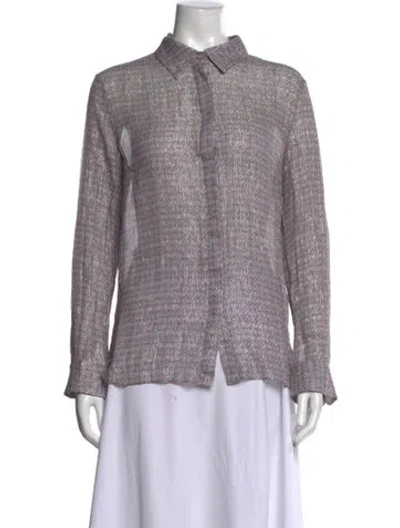 Pre-owned Adam Lippes Silk Patterned Button-up Top In Purple