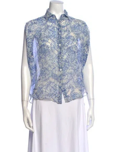 Pre-owned Adam Lippes Silk Printed Blouse In Blue/white