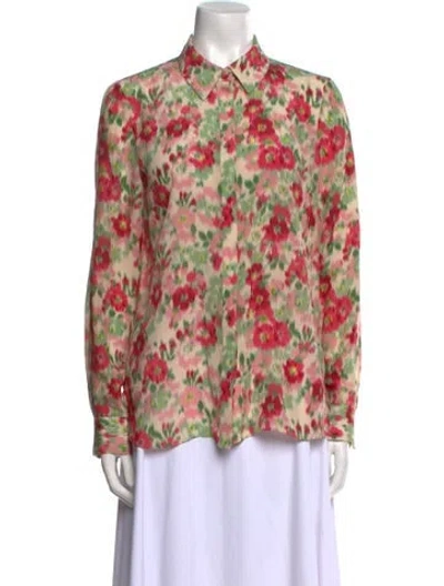 Pre-owned Adam Lippes Silk Printed Button-up Top In Pink