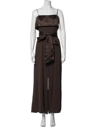 Pre-owned Adam Lippes Silk Square Neckline Jumpsuit In Brown
