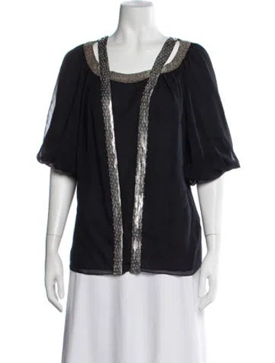 Pre-owned Adam Lippes Silk Square Neckline Top In Blue