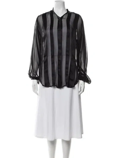 Pre-owned Adam Lippes Silk Striped Blouse W/ Tags In Black