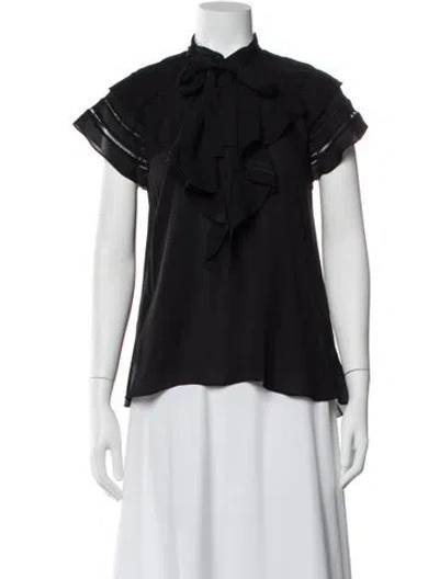 Pre-owned Adam Lippes Silk Tie Neck Blouse In Black