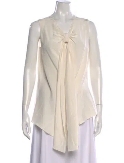 Pre-owned Adam Lippes Silk V-neck Blouse In Neutral