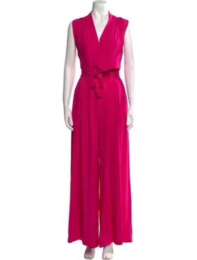 Pre-owned Adam Lippes Silk V-neck Jumpsuit In Pink