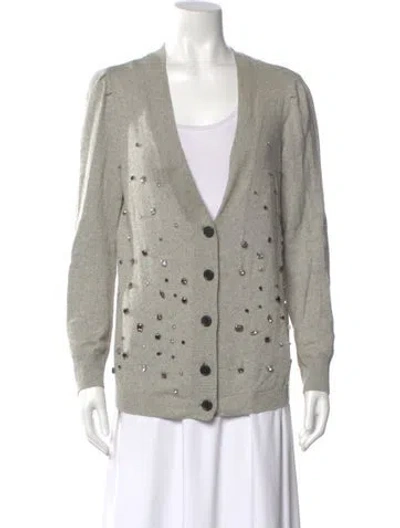 Pre-owned Adam Lippes Silk V-neck Sweater In Gray