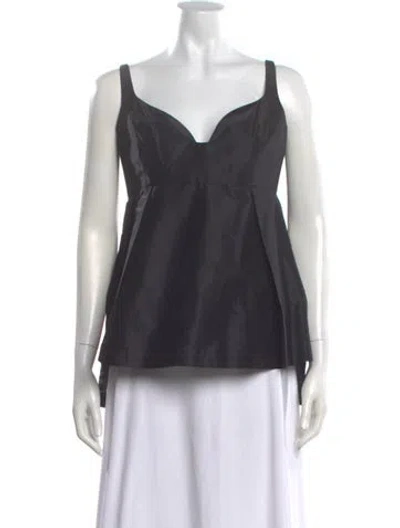 Pre-owned Adam Lippes Silk V-neck Top In Blue