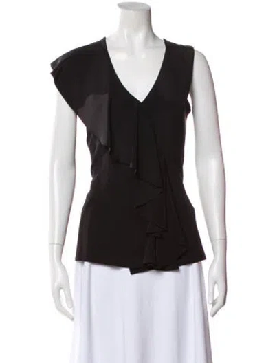 Pre-owned Adam Lippes Silk V-neck Top In Brown