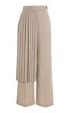 Adam Lippes Skirt-detailed Tropical Wool Wide-leg Pants