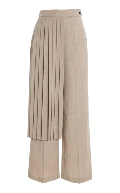 Adam Lippes Skirt-detailed Tropical Wool Wide-leg Pants