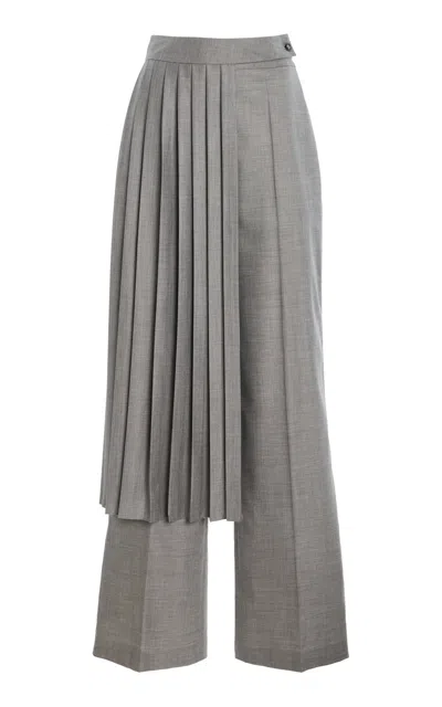 Adam Lippes Skirt-detailed Tropical Wool Wide-leg Pants