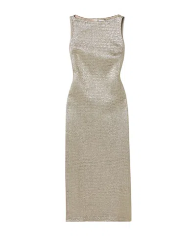Adam Lippes Blaire Metallic Stretch-tweed Midi Dress In Gray