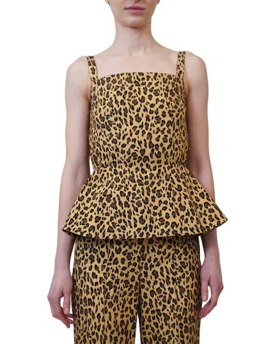 Adam Lippes Square Neck Peplum Top In Animal Print