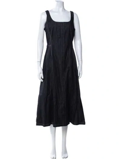 Pre-owned Adam Lippes Square Neckline Midi Length Dress In Black