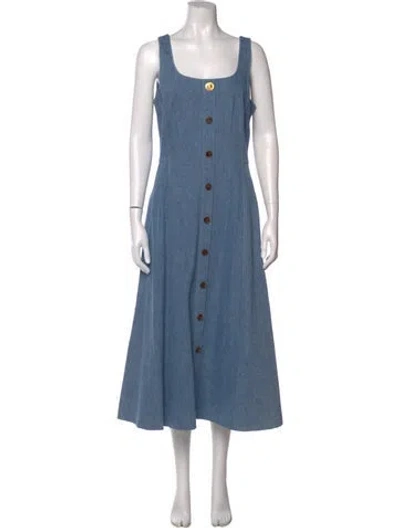 Pre-owned Adam Lippes Square Neckline Midi Length Dress In Blue