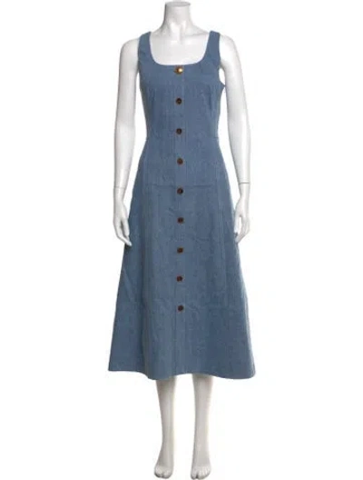 Pre-owned Adam Lippes Square Neckline Midi Length Dress In Blue