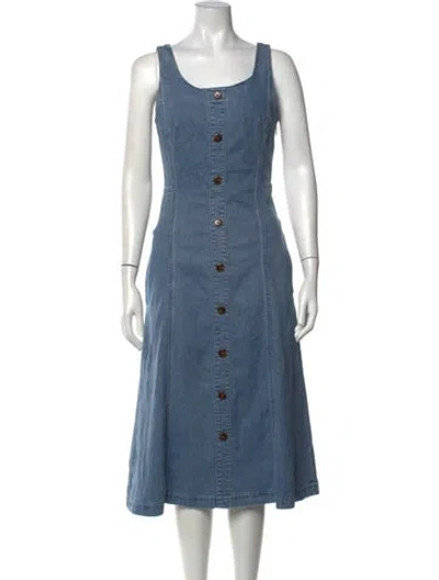 Pre-owned Adam Lippes Square Neckline Midi Length Dress In Blue