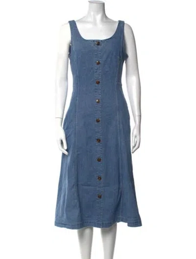 Pre-owned Adam Lippes Square Neckline Midi Length Dress In Blue