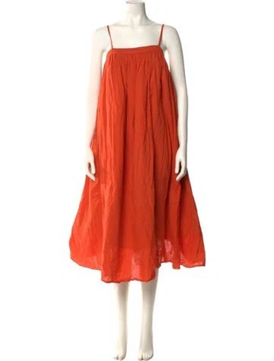 Pre-owned Adam Lippes Square Neckline Midi Length Dress In Orange