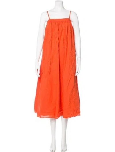 Pre-owned Adam Lippes Square Neckline Midi Length Dress In Orange