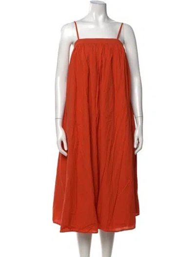 Pre-owned Adam Lippes Square Neckline Midi Length Dress In Orange