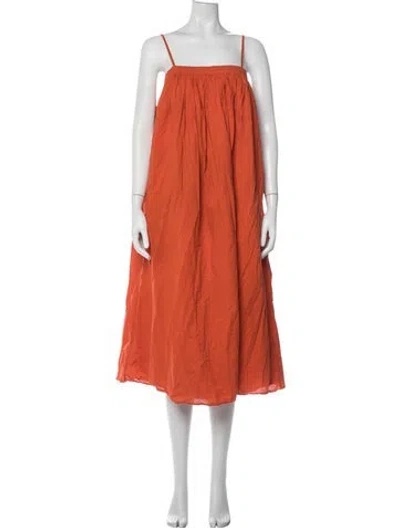 Pre-owned Adam Lippes Square Neckline Midi Length Dress In Orange