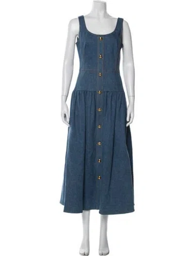 Pre-owned Adam Lippes Square Neckline Midi Length Dress W/ Tags In Blue