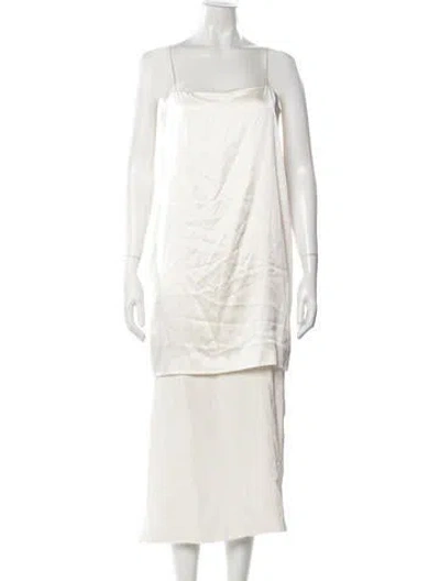 Pre-owned Adam Lippes Square Neckline Midi Length Dress In White
