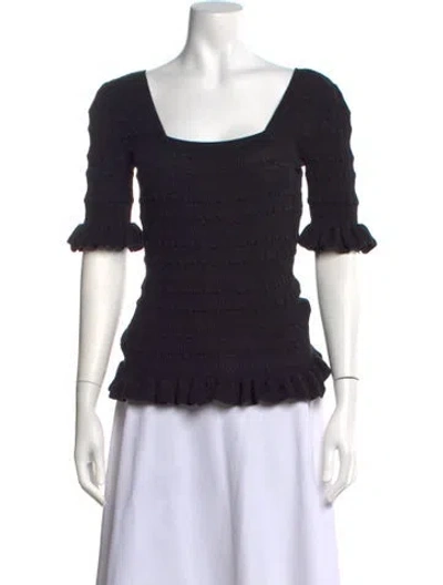 Pre-owned Adam Lippes Square Neckline Three-quarter Sleeve Top In Black