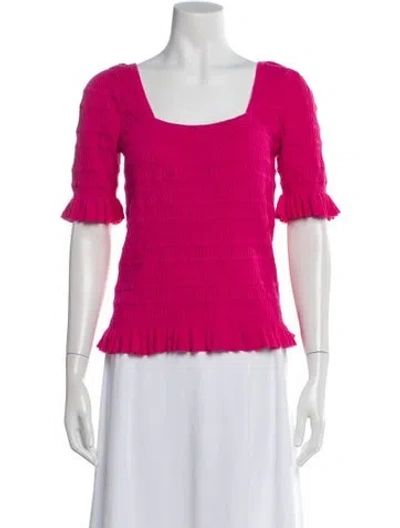 Pre-owned Adam Lippes Square Neckline Three-quarter Sleeve Top In Pink