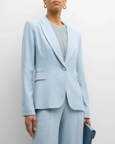 Adam Lippes Stretch Canvas Single-breasted Blazer Jacket In Pale Blue