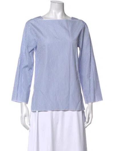 Pre-owned Adam Lippes Striped Bateau Neckline Top In Blue