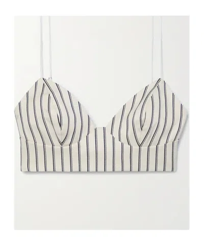 Adam Lippes Striped Cotton-twill Bralette In Gray