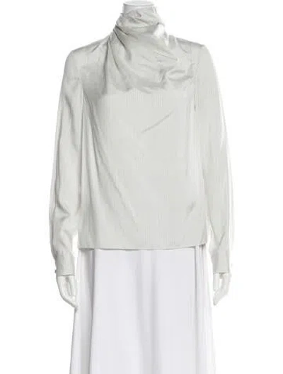 Pre-owned Adam Lippes Striped Cowl Neck Blouse In White