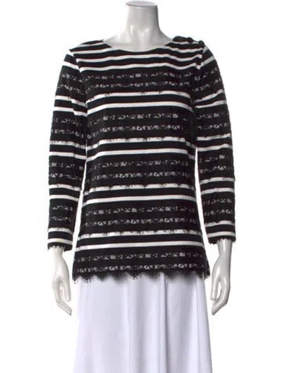Pre-owned Adam Lippes Striped Crew Neck Top In Black