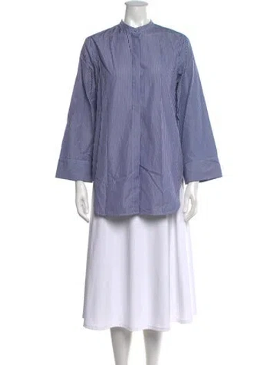 Pre-owned Adam Lippes Striped Long Sleeve Blouse In Blue/white