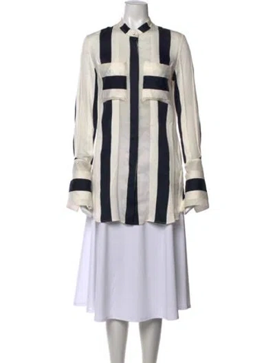 Pre-owned Adam Lippes Striped Long Sleeve Blouse In Neutral