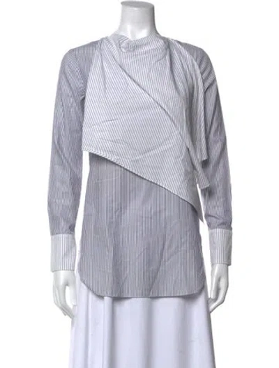 Pre-owned Adam Lippes Striped Long Sleeve Blouse In White