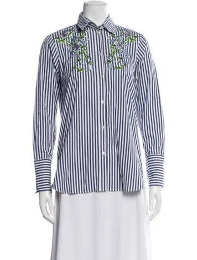 Pre-owned Adam Lippes Striped Long Sleeve Button-up Top In Multi