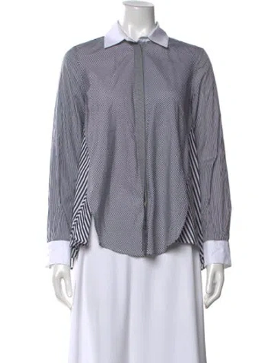 Pre-owned Adam Lippes Striped Long Sleeve Button-up Top In White