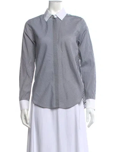 Pre-owned Adam Lippes Striped Long Sleeve Button-up Top In White