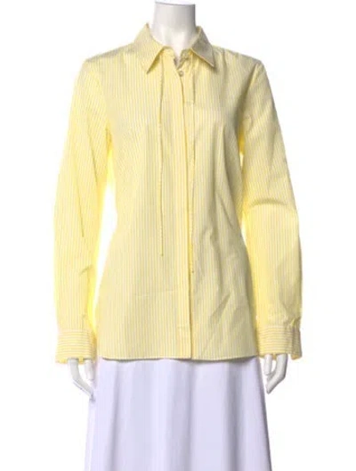Pre-owned Adam Lippes Striped Long Sleeve Button-up Top In Yellow