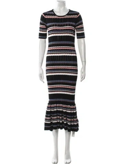 Pre-owned Adam Lippes Striped Midi Length Dress In Black
