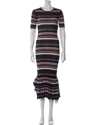 Pre-owned Adam Lippes Striped Midi Length Dress In Black